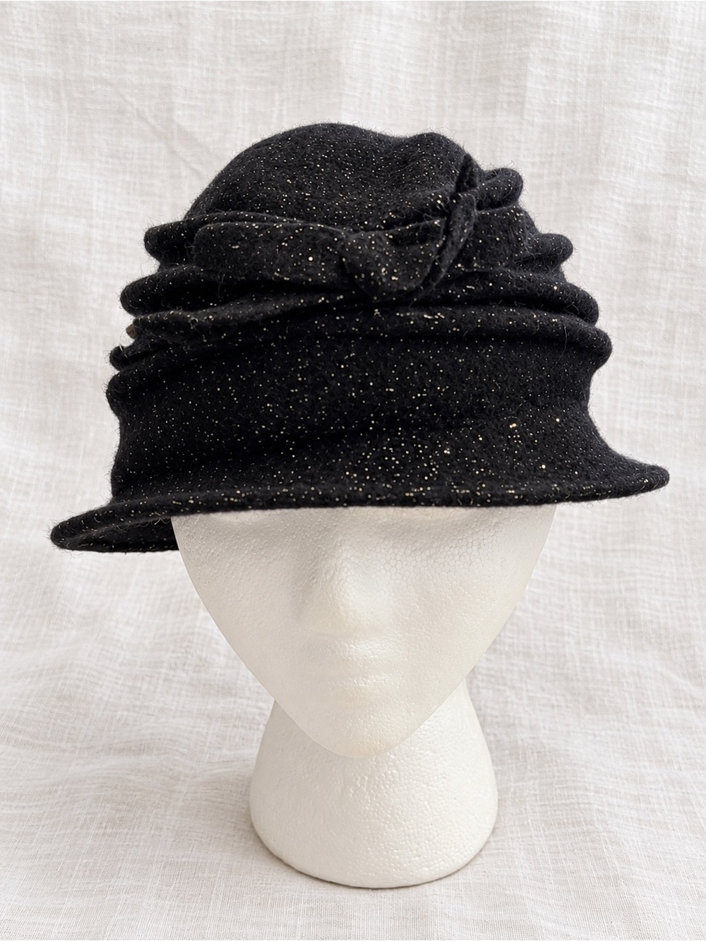 Jessica Black Sparkle Cloche Hat One Size Layered Sculptural Vintage Style